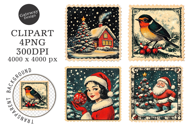 Christmas Postage Stamps Clipart