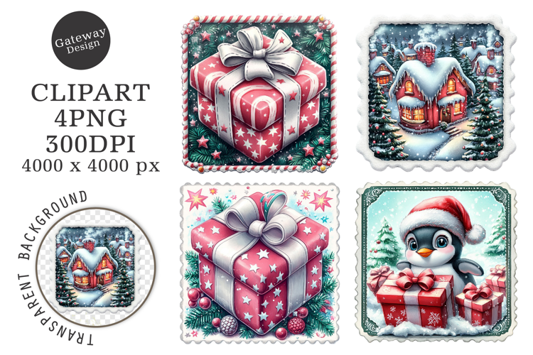 Christmas Postage Stamps Clipart