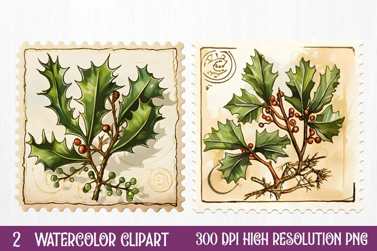 Christmas Postage Stamps Sublimation Clipart,