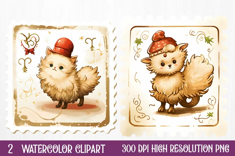 Christmas Postage Stamps Sublimation Clipart,