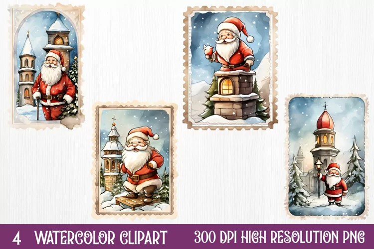 Christmas Postage Stamps Sublimation Clipart,