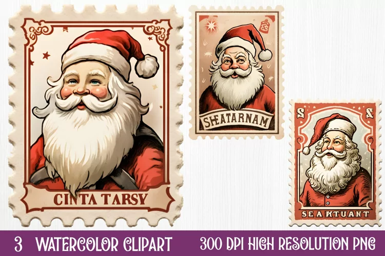 Christmas Postage Stamps Sublimation Clipart,