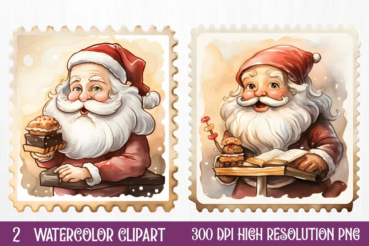 Christmas Postage Stamps Sublimation Clipart,