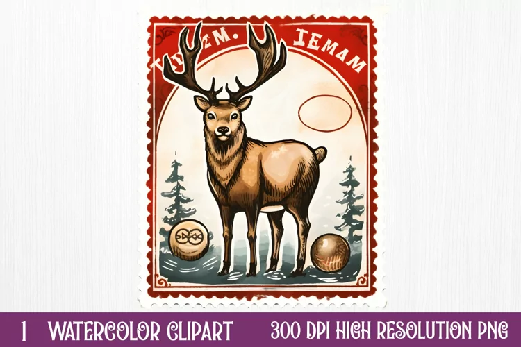 Christmas Postage Stamps Sublimation Clipart,