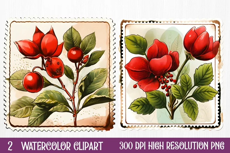 Christmas Postage Stamps Sublimation Clipart,