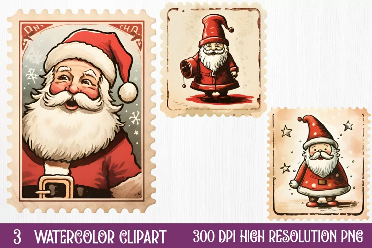 Christmas Postage Stamps Sublimation Clipart,