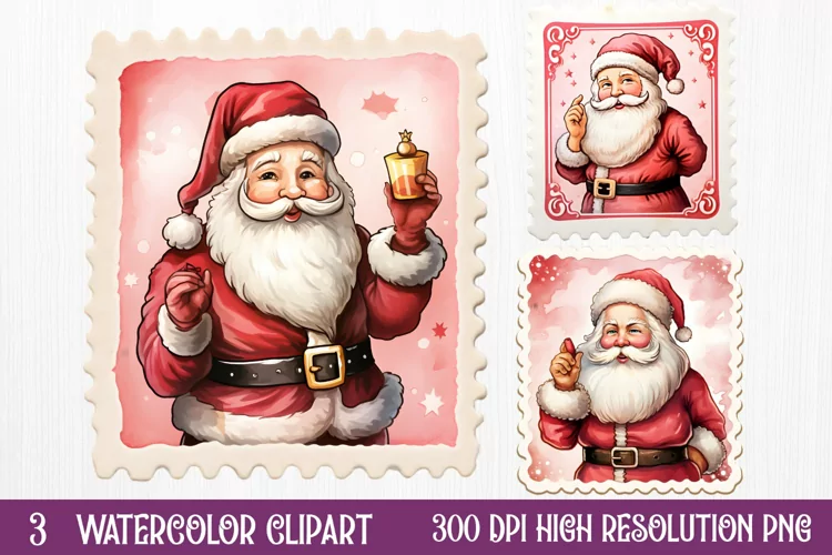 Christmas Postage Stamps Sublimation Clipart,