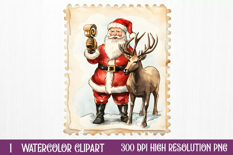 Christmas Postage Stamps Sublimation Clipart,