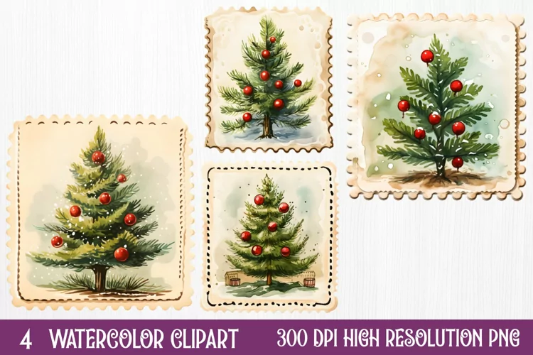 Christmas Postage Stamps Sublimation Clipart,
