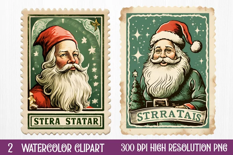 Christmas Postage Stamps Sublimation Clipart,