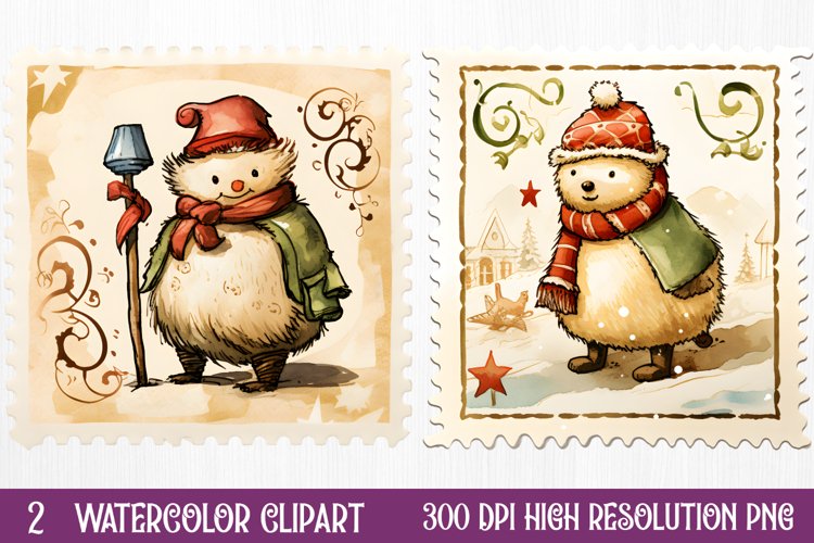 Christmas Postage Stamps Sublimation Clipart,