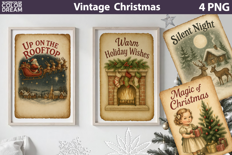 Vintage Christmas Poster | Retro Christmas Label Sublimation