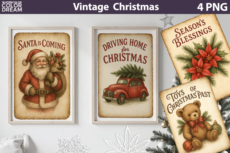Vintage Christmas Poster | Retro Christmas Label Sublimation