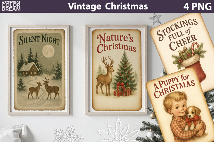 Vintage Christmas Poster | Retro Christmas Label Sublimation