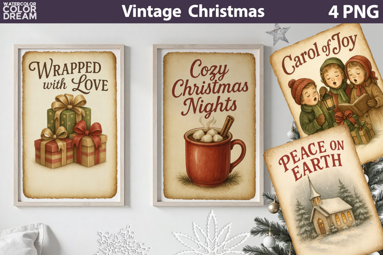 Vintage Christmas Poster | Retro Christmas Label Sublimation