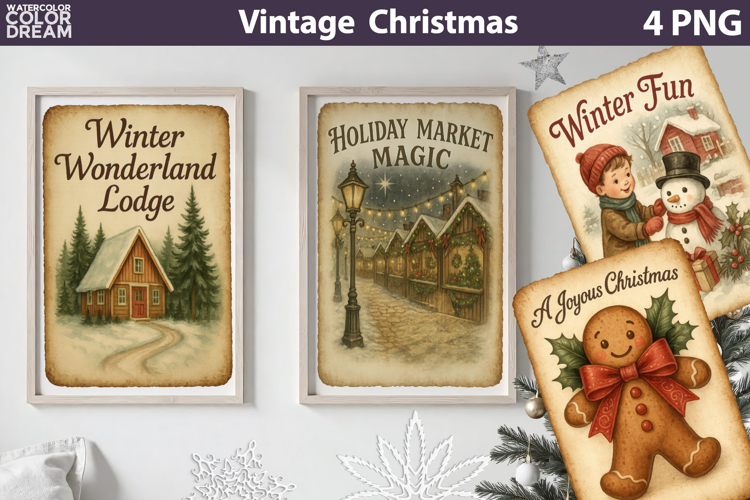 Vintage Christmas Poster | Retro Christmas Label Sublimation