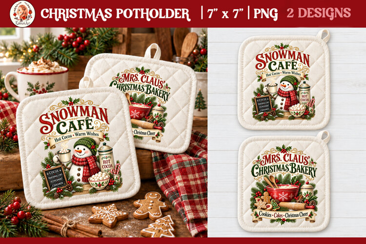 Vintage Christmas Kitchen Potholder PNG |Retro farm sublimat example image 1