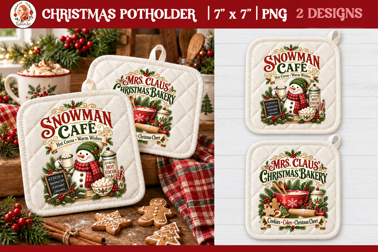 Vintage Christmas Kitchen Potholder PNG |Retro farm sublimat