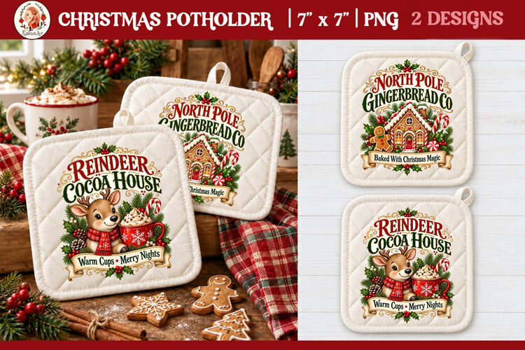 Vintage Christmas Kitchen Potholder PNG |Retro farm sublimat example image 1
