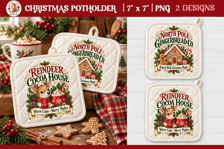 Vintage Christmas Kitchen Potholder PNG |Retro farm sublimat