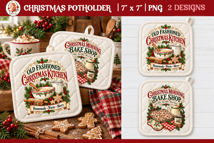 Vintage Christmas Kitchen Potholder PNG |Retro farm sublimat