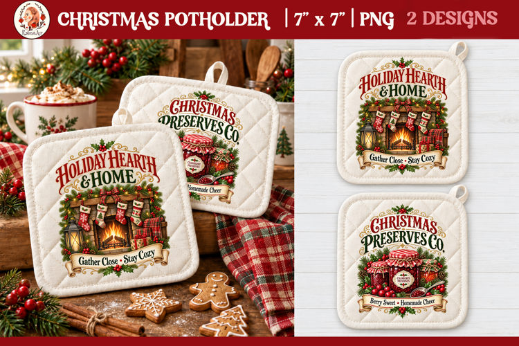 Vintage Christmas Kitchen Potholder PNG |Retro farm sublimat