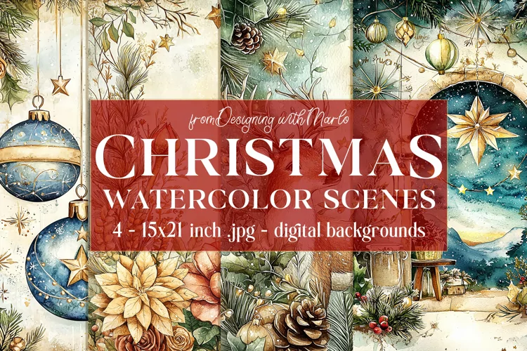 Christmas Card Backgrounds, Watercolor Holiday Scenes, s1