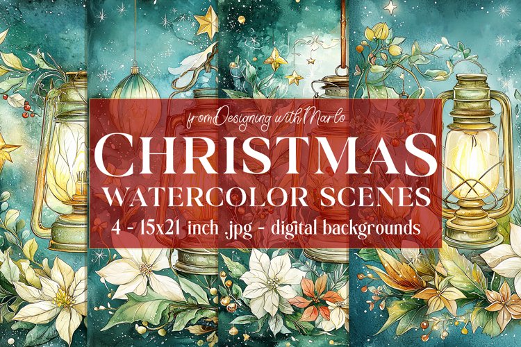 Christmas Card Backgrounds, Watercolor Holiday Scenes, s10
