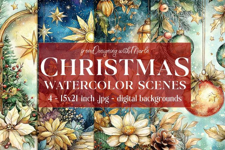 Christmas Card Backgrounds, Watercolor Holiday Scenes, s12