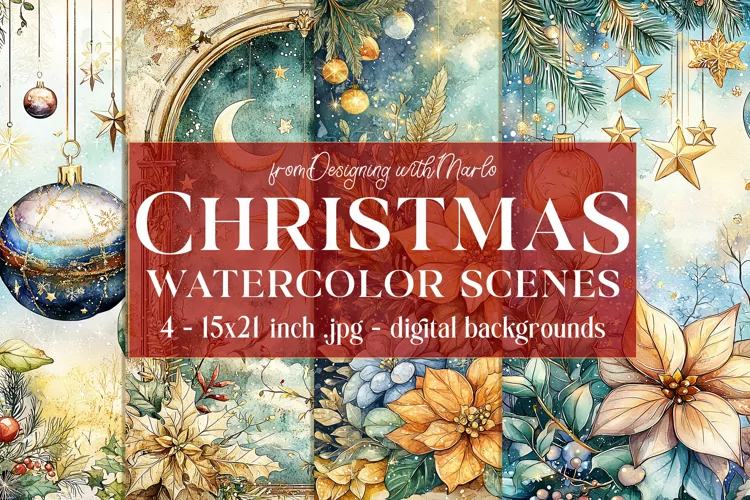 Christmas Card Backgrounds, Watercolor Holiday Scenes, s14