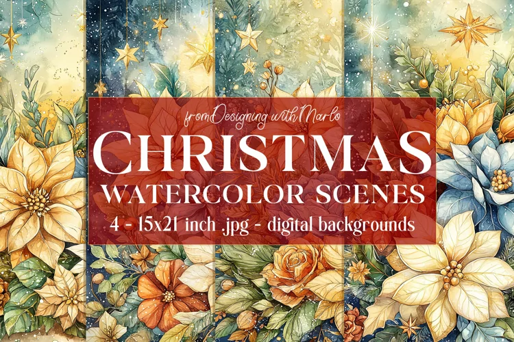 Christmas Card Backgrounds, Watercolor Holiday Scenes, s15