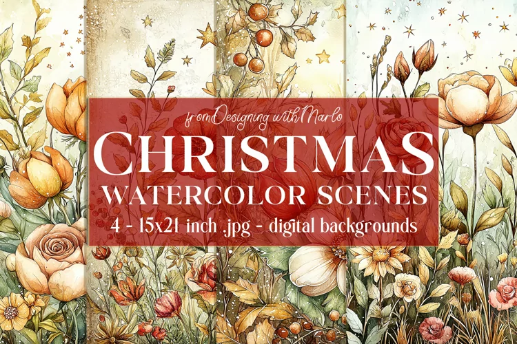 Christmas Card Backgrounds, Watercolor Holiday Scenes, s2