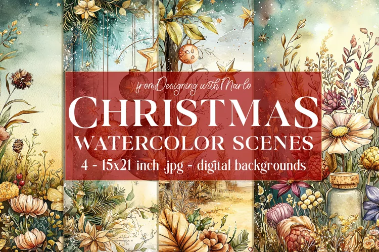Christmas Card Backgrounds, Watercolor Holiday Scenes, s3