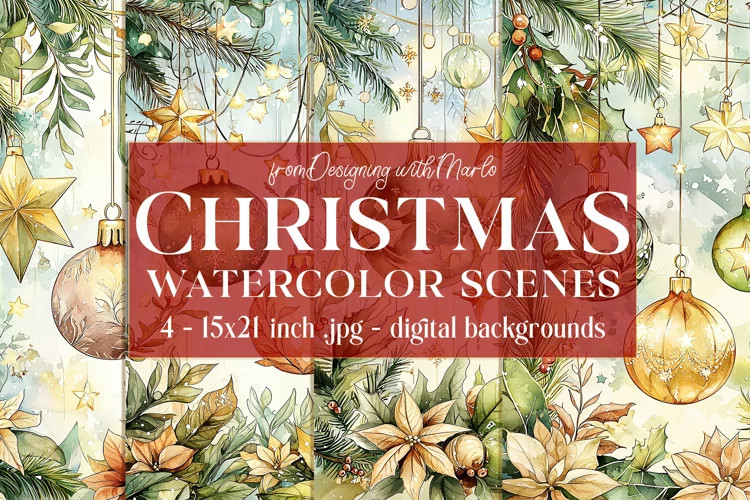 Christmas Card Backgrounds, Watercolor Holiday Scenes, s4