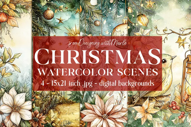 Christmas Card Backgrounds, Watercolor Holiday Scenes, s5