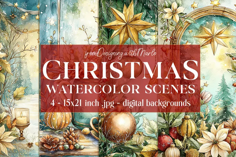 Christmas Card Backgrounds, Watercolor Holiday Scenes, s6