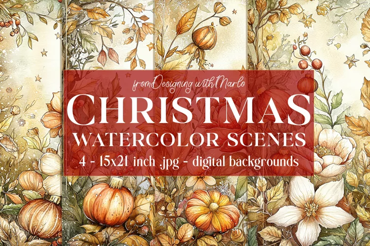 Christmas Card Backgrounds, Watercolor Holiday Scenes, s7