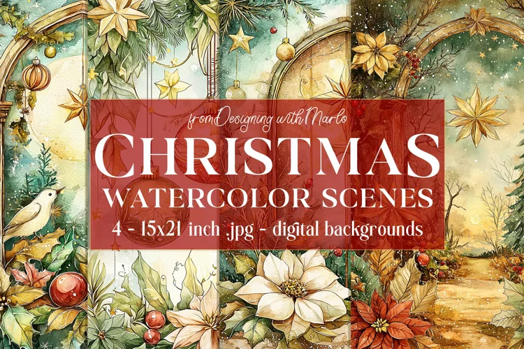 Christmas Card Backgrounds, Watercolor Holiday Scenes, s8