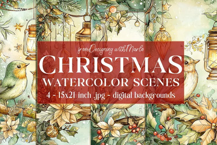 Christmas Card Backgrounds, Watercolor Holiday Scenes, s9