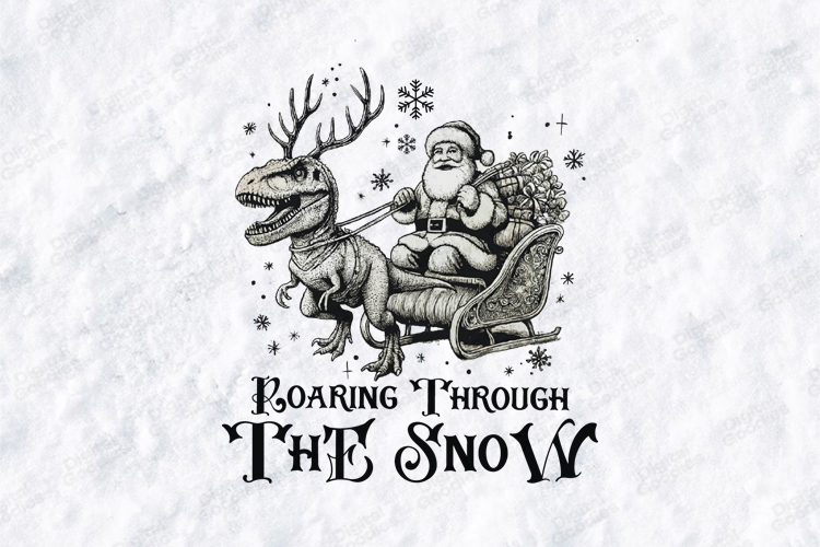 T-Rex Santa Sleigh SVG | Roaring Through The Snow Dino