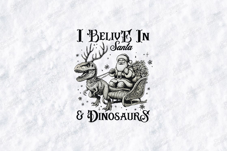 I Believe In Santa   Dinosaurs T-Rex Reindeer Sleigh Design