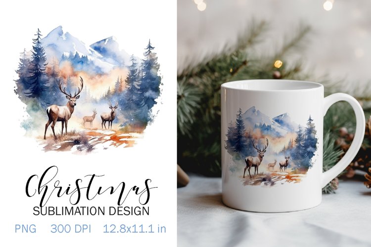 Christmas Sublimation Design PNG - Watercolor Deer clipart