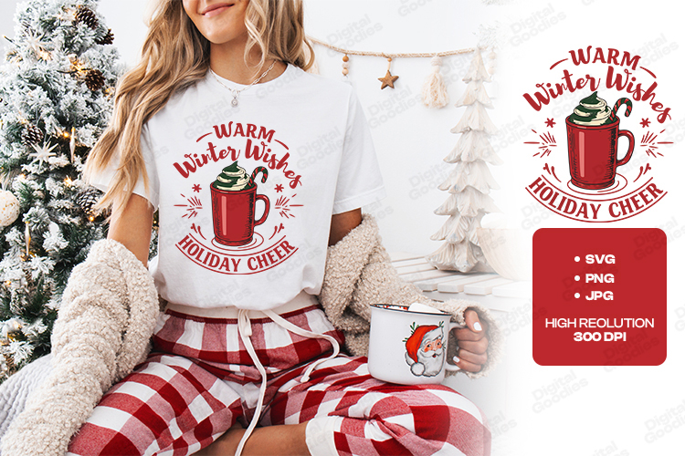 Hot Cocoa Warm Winter Wishes SVG - Holiday Cheer Mug