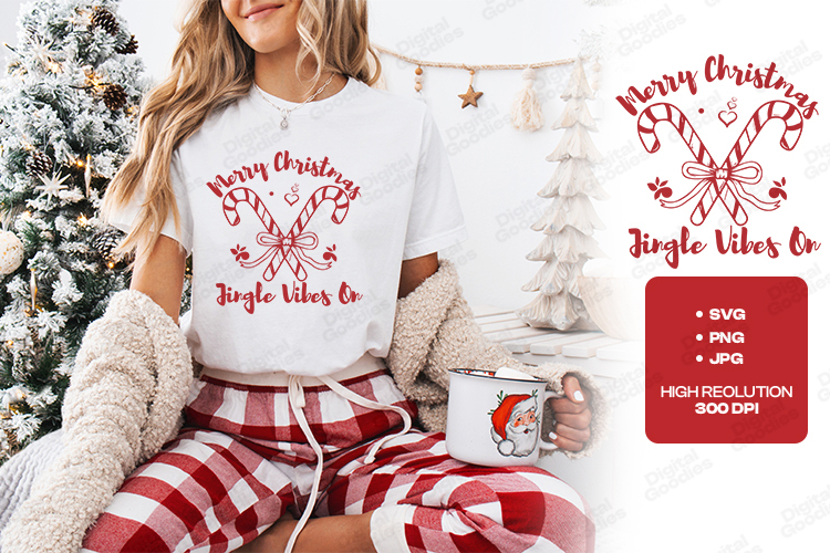 Merry Christmas Jingle Vibes On SVG - Candy Cane Design