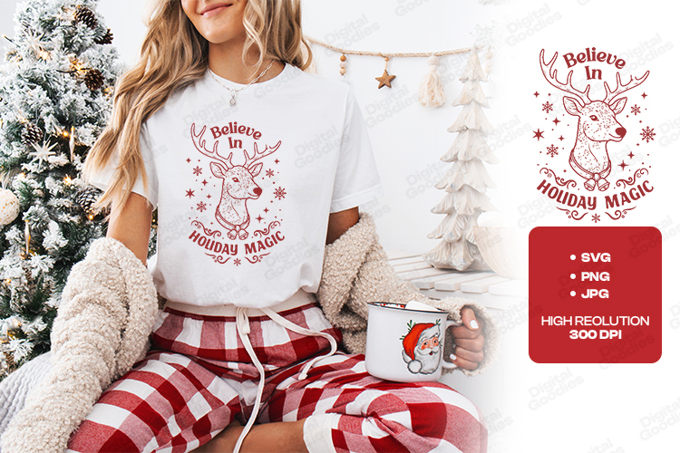 Believe In Holiday Magic SVG - Rustic Deer Christmas