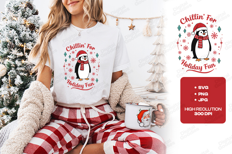 Chillin’ For Holiday Fun Christmas Penguin T-Shirt Design