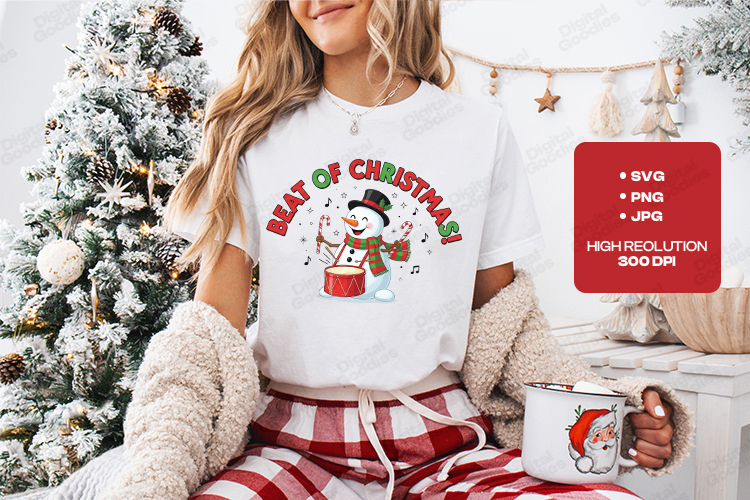 Beat Of Christmas Tshirt Design Snowman Drummer Cute Art