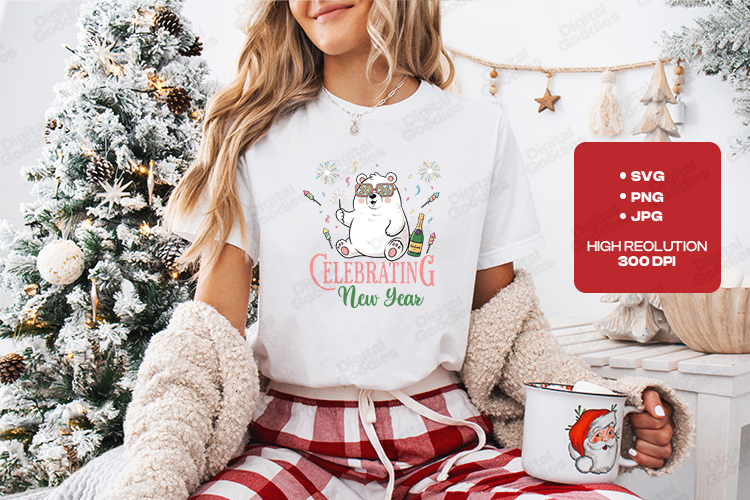 Celebrating New Year Cute Bear Party T Shirt Design Print
