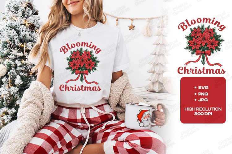 Blooming Christmas Poinsettia Bouquet SVG - Floral Holiday