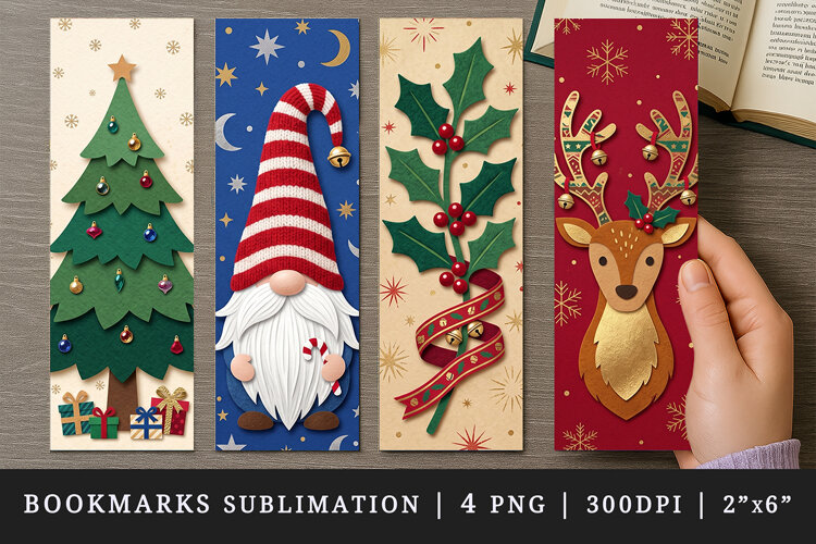 Christmas bookmarks printable sublimation bookmark design example image 1
